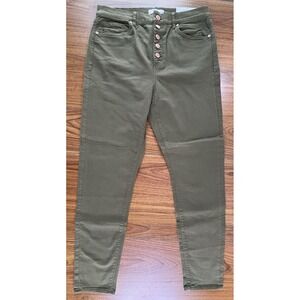 LOFT High Waisted OLIVE GREEN Skinny Ankle JEANS BUTTON FLY 10/30 Cotton Stretch